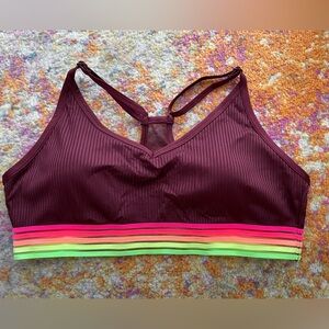 NEW Victoria’s Secret PINK Racerback Sport Bra Size XL Burgundy w/ Neon Elastic